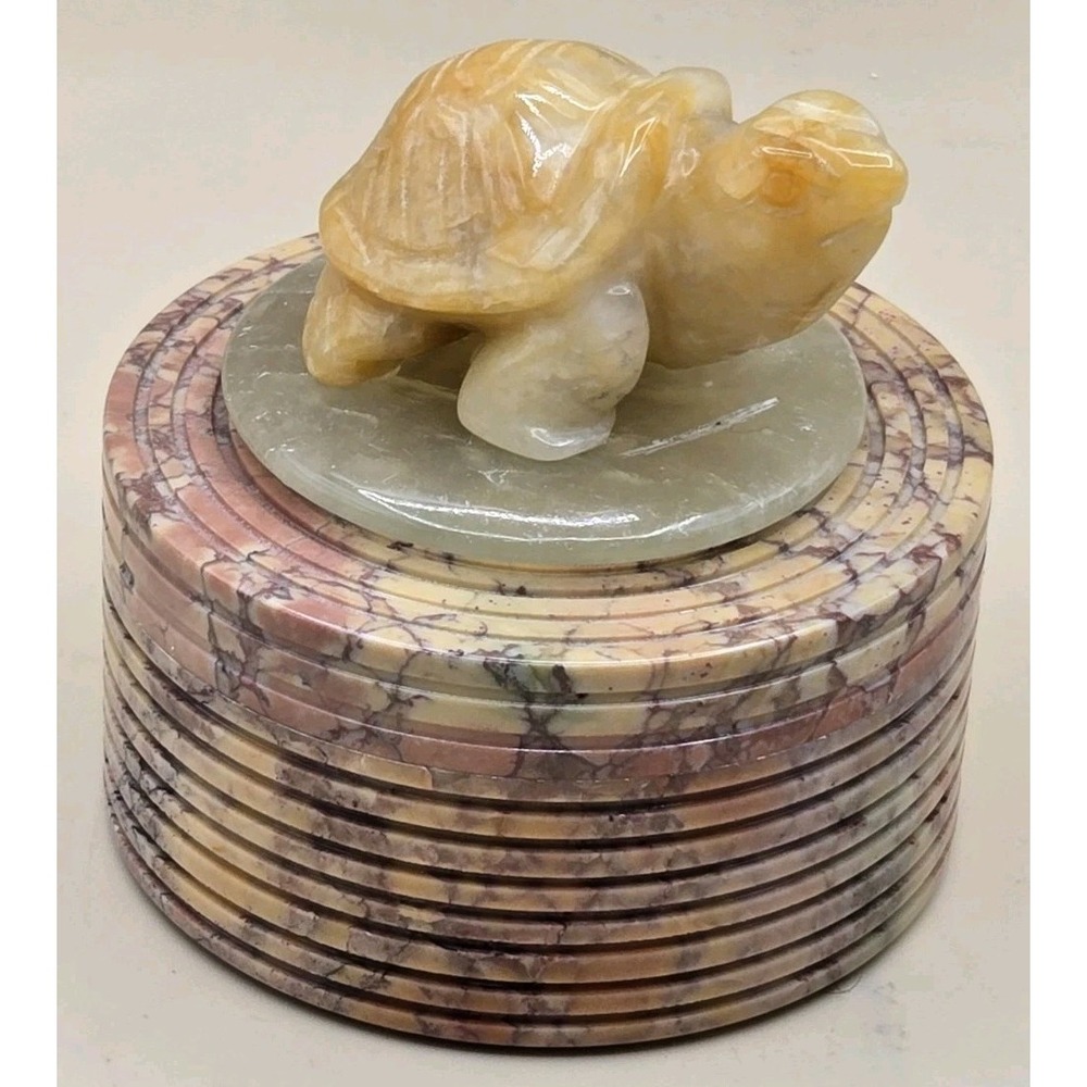 Carved Turtle‎ On Base Scuplture Figurine Keepsake Box Jewelry Storage Marble